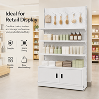 Étagère gondole simple face en métal blanc avec panneau perforé et crochets, présentoir de 3 niveaux, base de rangement, présentoir de vente au détail