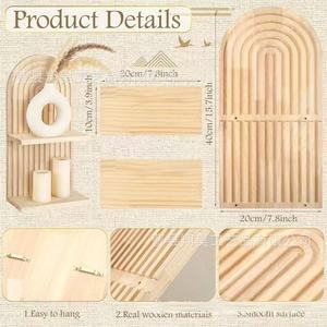 Wooden <b>Wall</b> <b>Mounted</b> <b>Shelf</b> Double Layer Arched Candle Holder Display Rack Geometric Solid Wood Flower Stand Bedroom Living Room - Product Image 4