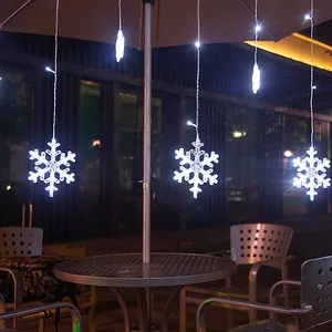 LED פנל סולארי חג המולד פיות מחרוזת פתית שלג וילון דקורטיבי תאורה