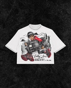 Camiseta Corta Oversize para Hombre, Estilo Urbano, con Estampado Gráfico, de Algodón, Cuello Redondo, Blanca, Camiseta con Estampado Gráfico para Hombre - Product Image 2