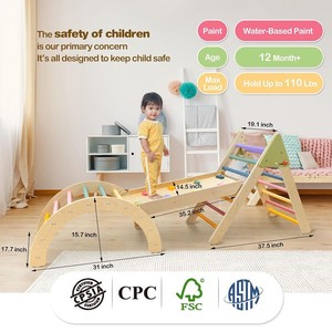Structure d'escalade en bois avec toboggan et échelle pour enfants de 4 à 6 ans, structure de jeu éducative Montessori, formes géométriques - Product Image 4
