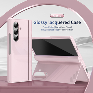 Elegante Funda Rígida Lacada Brillante para Teléfono con Soporte, Cubierta Protectora Antigolpes de Bisagra Completa con Película Protectora de Pantalla - Product Image 1