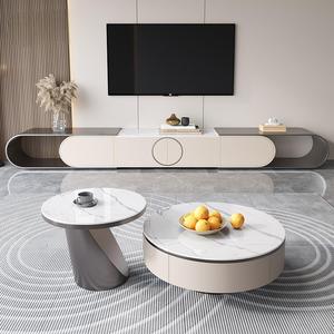 Meuble TV rétractable, style français moderne minimaliste, meuble de sol de luxe, combinaison table basse - Product Image 6
