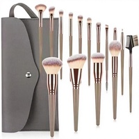 Ensemble de 15 pinceaux de maquillage professionnels en poils synthétiques, style blush angulaire, sac inclus - Visage/Sourcils/Ombres à paupières/Fond de teint