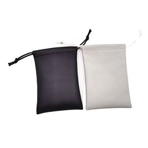 Custom <b>Black</b> PU Leather Travel <b>Storage</b> Bag with Embossed Logo Mini Drawstring Dust Bag for Headset Jewelry Watch - Product Image 3