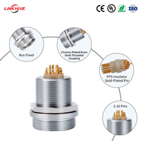Conector Marino Recto LINKHIVE Serie W IP68, Impermeable, de 2-32 Pines, con Contactos de Latón Cromado y Chapado en Oro, con Bloqueo en Espiral