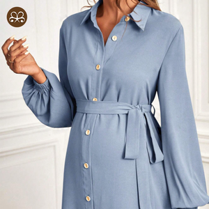 Abito elegante a maniche lunghe premaman da donna Casual da giorno in stato di gravidanza abito da camicia morbido - Product Image 2