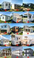 Edificio Modular Prefabricado en Contenedor MHY, 20 pies/40 pies, Cabina con Techo a Dos Aguas Blanco y Porche Frontal para Jardín o Resort