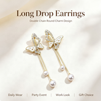 Boucles d'oreilles pendantes tendance en alliage avec fleurs, perles simulées, style bohème, longues, pour femme, bijoux de fête et de vacances