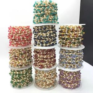 Catena placcata oro di moda Multi colore di cristallo di giada perla conchiglia perline <span class=keywords><strong>rosario</strong></span> catena per collana bracciale che fa all'ingrosso - Product Image 3