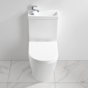 ชุดสุขภัณฑ์เซรามิกแบบสองชิ้น รุ่น Chaozhou Modern 2-in-1 พร้อมอ่างล้างหน้า  ระบบชำระล้างสองแบบ และเคลือบผิวทำความสะอาดตัวเองได้ - Product Image 2