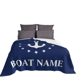 Dark Blue Nautical Decorative Anchor Blanket Flannel Customizable Blanket Soft Breathable Thermal Bedding and Travel Blanket