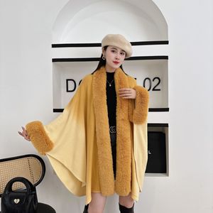 Châle en cachemire acrylique ombré avec <span class=keywords><strong>col</strong></span> en fausse fourrure automne/hiver, cardigan tricoté grande taille pour femme, cape longue asymétrique ouverte sur le devant - Product Image 3