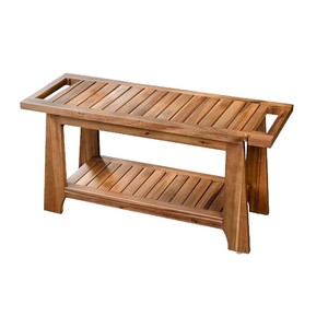 Trade World Bamboo Bathroom Stool With <b>Storage</b> Shelf For <b>Bathing</b> And Toiletries Home Use - Product Image 4