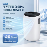 Climatiseur mobile silencieux et portable 5-en-1 de 14000 BTU en plastique, multifonction, électrique, télécommandé, avec deux conduits de drainage, pour hôtels et foyers