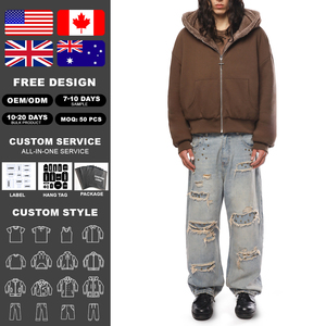 KingSen OEM Sweat à capuche zippé unisexe de haute qualité, réversible, double couche, respirant, en polaire épais, hiver, brodé, délavé, coupe ample - Product Image 2