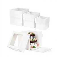 Boîtes à pâtisserie blanches pliables pour gâteaux de mariage et de fête, boîtes à emporter anti-fuite, boîtes à gâteaux hautes multi-tailles avec fenêtre