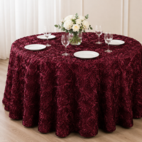 Nappe en polyester 3D à rosettes en relief, motif floral, couleur ivoire, pour la location de linge de table en salles de banquet (vente en gros)