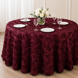 Wholesale Ivory 3D Rosette <b>Tablecloth</b> Raised Floral Polyester Table Linen for Linen Rental Banquet Hall - Product Image 1