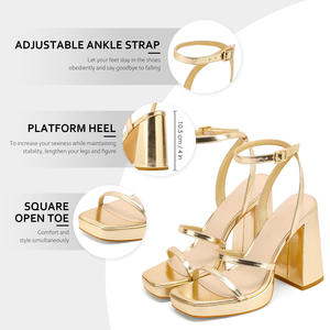 Sandalias de <span class=keywords><strong>Plataforma</strong></span> con Tiras y Tacón Alto <span class=keywords><strong>para</strong></span> Mujer, Sandalias de Tacón Alto con Punta Abierta Cuadrada, Dos Tiras y Correa de Tobillo con Hebilla - Product Image 3