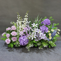 Composition florale artificielle en soie faite à la main, bleu et violet, style forêt, décoration de jardin Monet, allée de mariage, extérieur