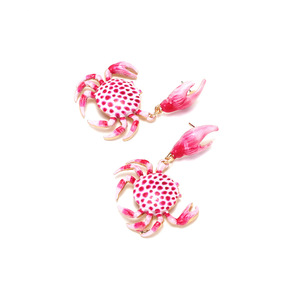 Boucles d'oreilles en alliage d'animaux de mer de crabe rose créatif exagéré bijoux de vacances de plage pour femmes - Product Image 3