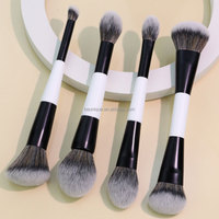 Ensemble de 4 pinceaux de maquillage double usage pour fond de teint et blush, personnalisables avec votre logo (marque privée)