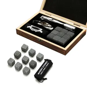 Dropshipping Whiskey Stone Gift Set Wooden Box Reusable Ice Cubes For Whisky Wine Cool Drinks Bar Accessories With Wooden Box