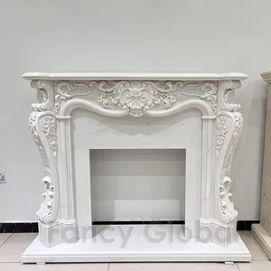Kualitas tinggi dalam ruangan Modern putih marmer perapian Mantel Surround dengan dekorasi api elektronik