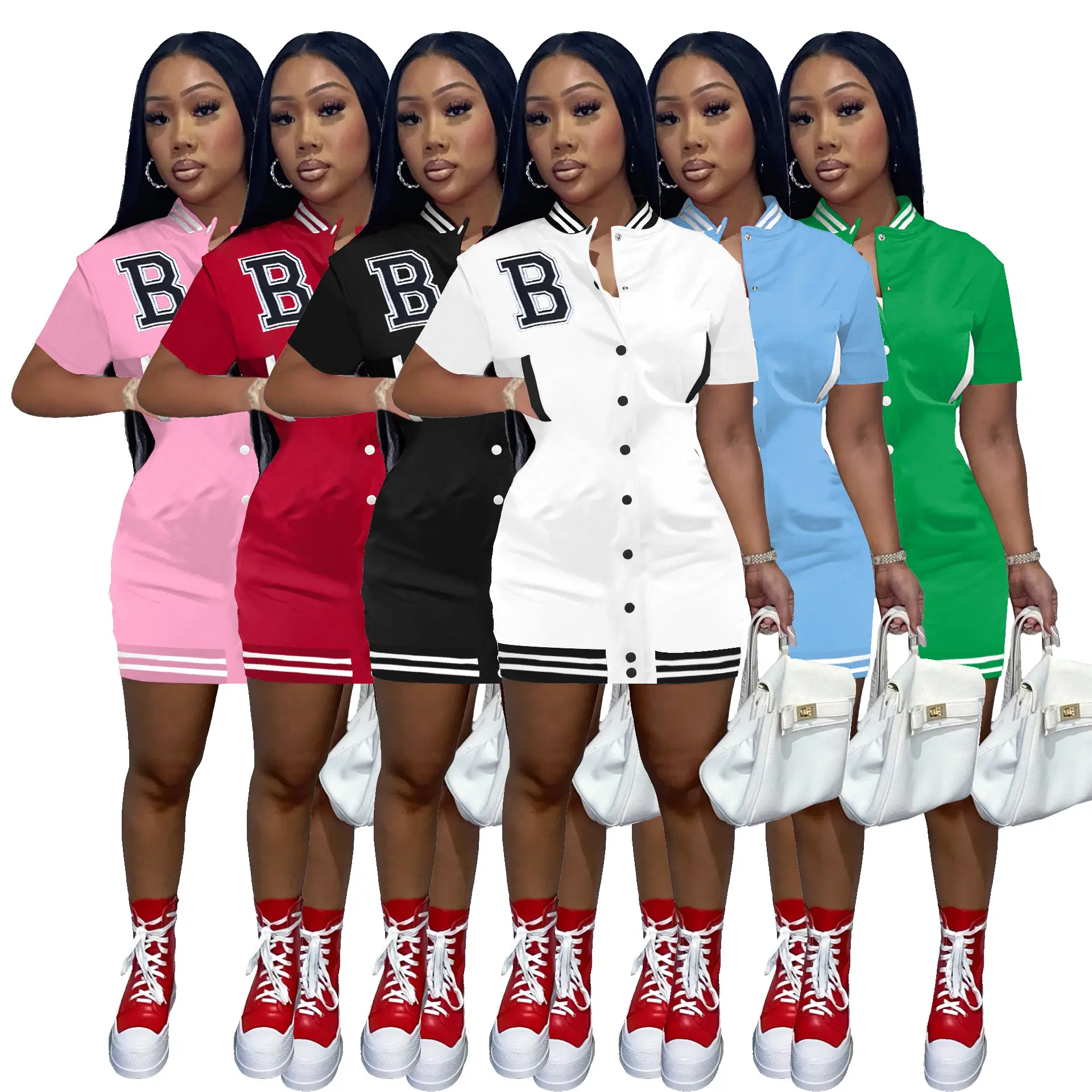 New short Sleeve Embroidered O Neck basketball jersey dresses for women