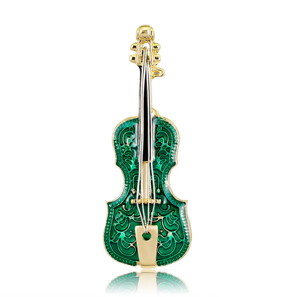 New Stock Fashion Brooches Big Green Guitar Enamel Brooch