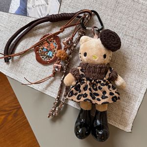 Porte-clés pendentif Hello Kitty en cuir <span class=keywords><strong>noir</strong></span> à imprimé léopard, style Wasteland, pour sac à dos, nouvelle collection - Product Image 5