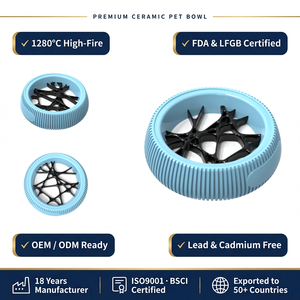Offre Spéciale – Gamelle pour Chien en Céramique Écologique Personnalisée à Motifs Géométriques, Anti-Étouffement, à Rainures Profondes, Compatible Lave-Vaisselle - Product Image 1