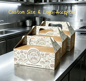 Scatole Portatili in Carta Kraft per Alimenti con Logo Personalizzato, Contenitori per <span class=keywords><strong>Pasticceria</strong></span> e Consegna Dessert - Product Image 4