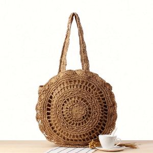 Round Summer Crochet Paper <b>Straw</b> Tote <b>Bag</b> for Women - Product Image 1