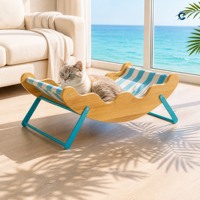 Lit pour chat en bois ondulé d'été, canapé pour animaux de compagnie en maille textilène respirante et rafraîchissante, chaise longue pour chat résistante à l'humidité pour toutes les saisons