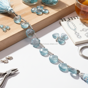Wholesale Premium High Quality Natural Blue Aquamarine Beads Faceted Heart Shape 8 Inches 6-8 MM Strand Making Jewelry <b>Bracelet</b> - Product Image 3