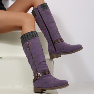 Botas vaqueras de mujer OEM/DOM, de gamuza, hasta la rodilla, estilo western, tacón plano, cómodas, impermeables, con diseño sólido y flexibles. - Product Image 1