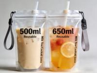 Sachet Doypack Ziplock Populaire de 500ml et 650ml avec Sangle et Paille pour Boissons (Thé au Lait, Cocktails, Jus) – Emballage Réutilisable en Gros