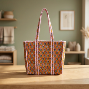 Sac fourre-tout matelassé en coton orange, sac à bandoulière décontracté, spacieux, en tissu doux, pour le quotidien, les vacances, les sorties et le shopping - Product Image 3