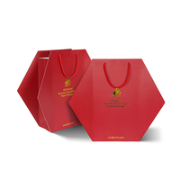 Sac en papier rouge écologique de luxe avec logo métallique imprimé, poignée en ruban, lamination, pour présentation de produits de soin et de parfums