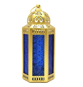Wholesale Home Decor Candle Lanterns Moroccan Lanterns Vintage Gold Metal Clear Glass Home Decor Luxury Lights