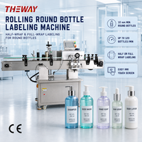 Machine d'étiquetage enveloppante entièrement automatique à moteur électrique et PLC, haute productivité, type rouleau-ruban, pour bouteilles de produits chimiques quotidiens