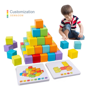 Kubus kayu anak-anak ruang berpikir blok bangunan 3d Puzzle pelatihan berpikir pendidikan kayu aktivitas kubus mengajar mainan - Product Image 1
