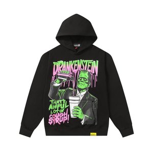 เสื้อฮู้ดดี้ผู้ชายลายกราฟิกฮิปฮอป ผ้าฝ้าย 100% 400GSM สีดำ AWFUL LOT COUGH SYRUP ทรงโอเวอร์ไซส์ สตรีทแวร์ แฟชั่นผู้ชาย ขายส่ง - Product Image 3