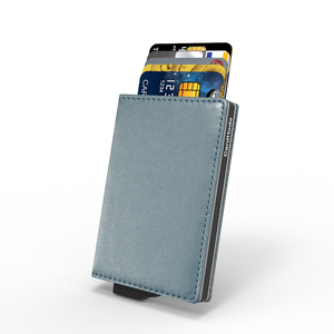 CardHoda Aluminum <b>RFID</b> <b>Wallet</b> Unisex Minimalist Fold Closure Short Card Holder Genuine Leather Lining Blue - Product Image 6