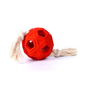 Rubber <b>String</b> <b>Ball</b> Dog Toy Chewable Interactive Pet Toy Medium Size Red With Rope For Teething And Energy Release - Product Image 1