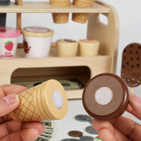 Juego de simulación de heladería rosa para niñas, juguete de madera con cuchara, menú y dinero para niños pequeños