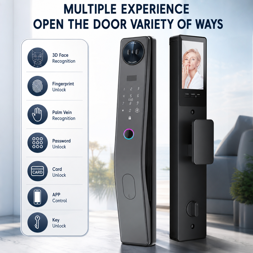 Network Internet Face Card Tuya Push Pull Smart Lock with 3D Face, Palm Vein, Fingerprint, Built ...