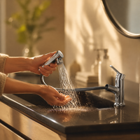 Robinet de lavabo moderne en cuivre chromé à 1 poignée, mitigeur de douche à main monté sur le comptoir, avec valve en céramique, pour salon, hôtel, salle de bain
